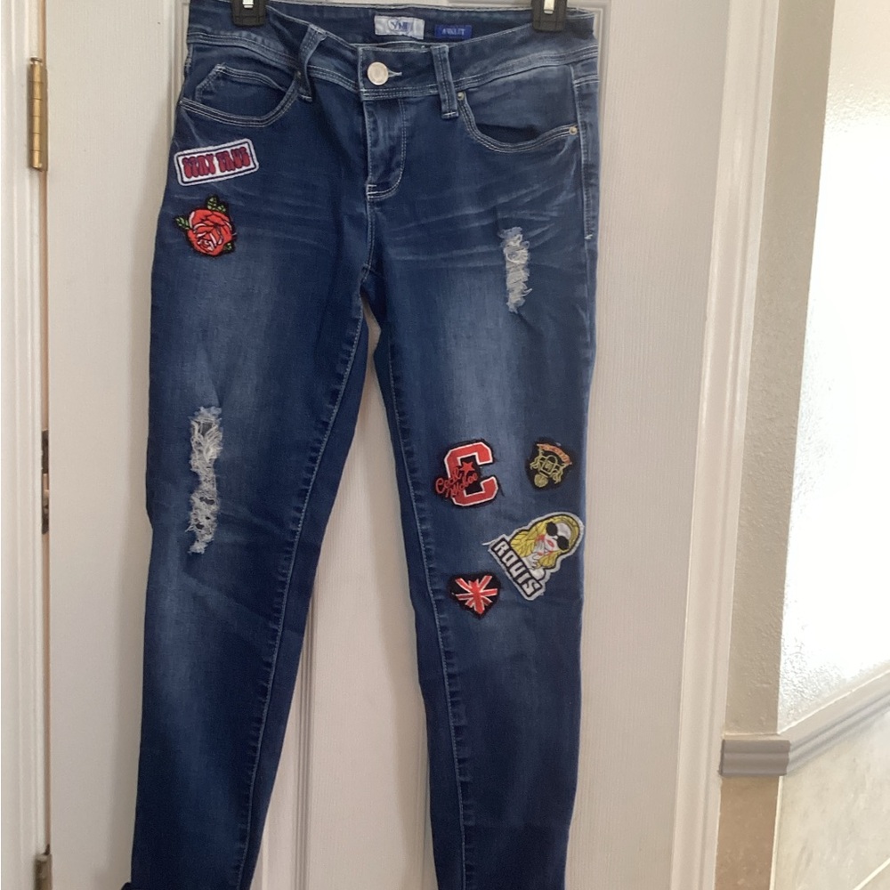 YMI Blue Skinny Jeans with Distressed Details